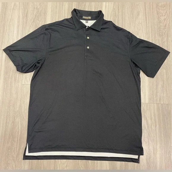 Peter Millar Polo Shirt Mens XL Black Summer Comfort Golf Stretch Striped Dots - Picture 2 of 7